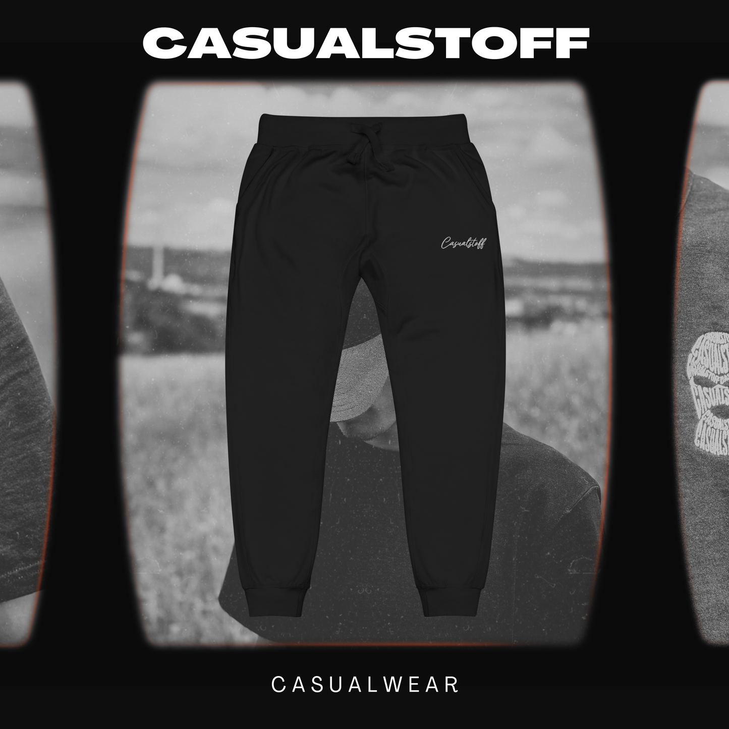 Fleece Jogginghose mit in Weiß gesticktem 'Casualstoff'-Schriftzug