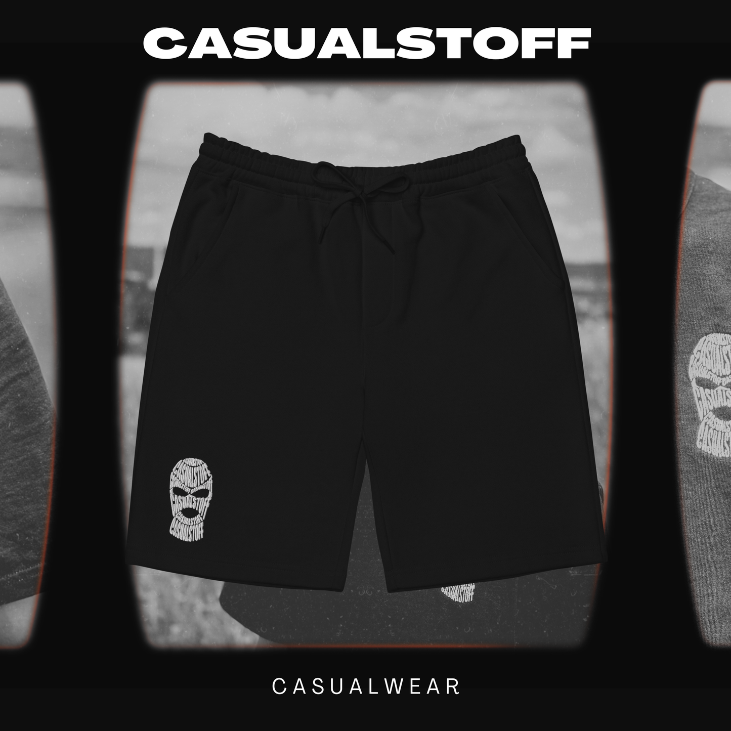 Fleece Shorts mit in Weiß gesticktem Casualstoff Logo (r)