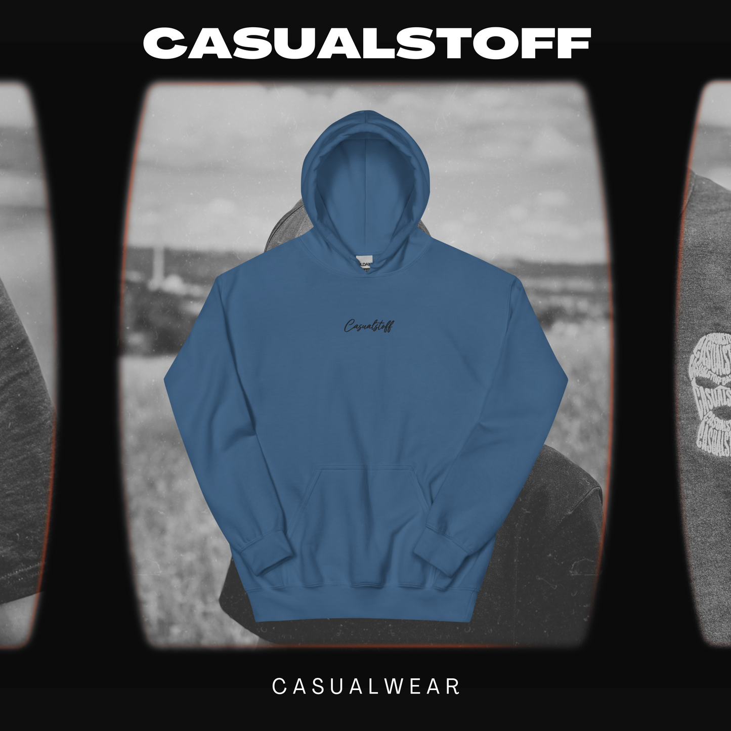 Hoodie mit in Schwarz gesticktem 'Casualstoff'-Schriftzug.