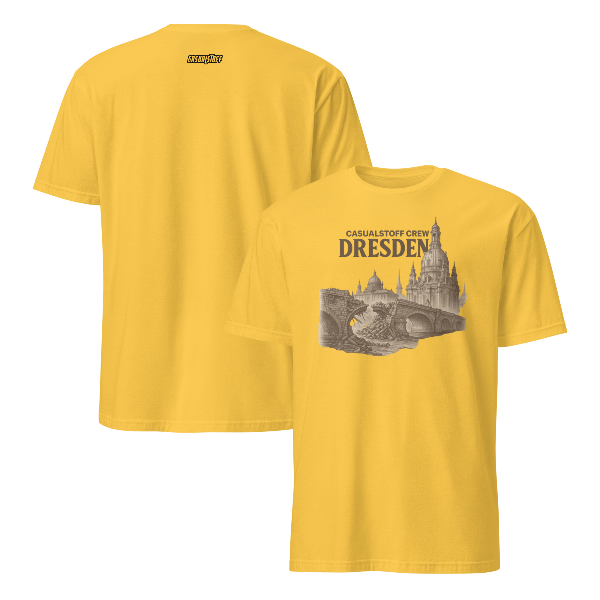 Casualstoff™ Dresden Crew Shirt – Subkultur trifft Architektur, Front- und Rückansicht