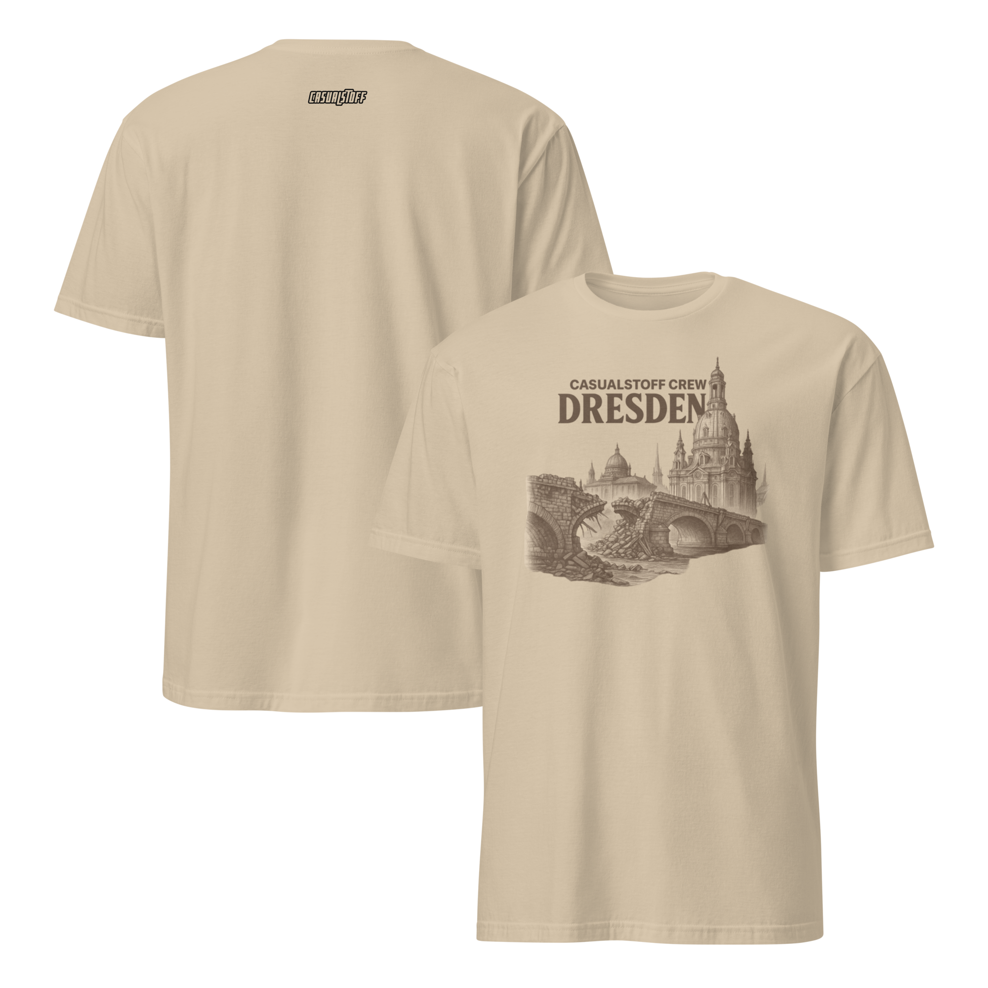 Casualstoff™ Dresden Crew Shirt – Subkultur trifft Architektur, Front- und Rückansicht