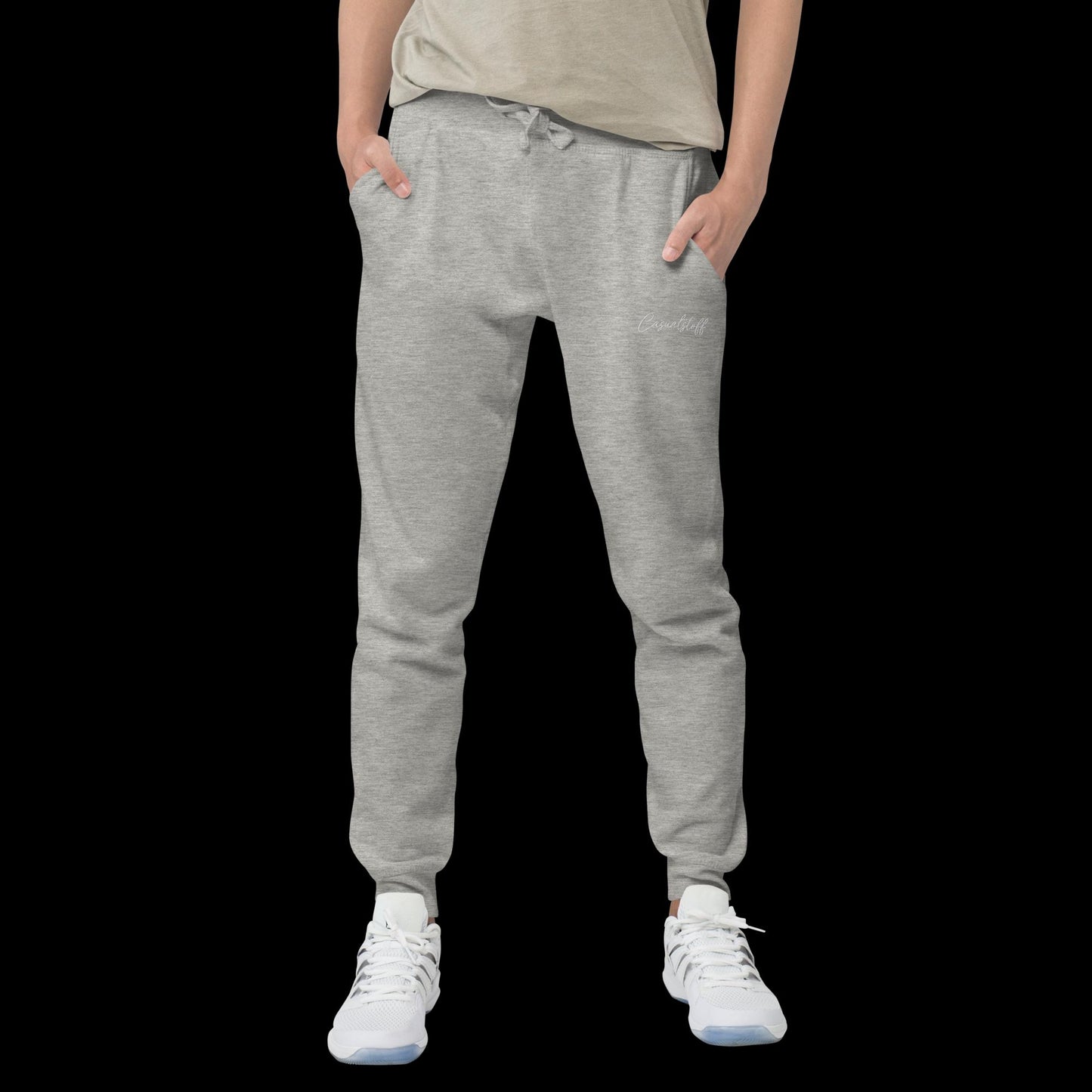 Fleece Jogginghose mit in Weiß gesticktem 'Casualstoff'-Schriftzug