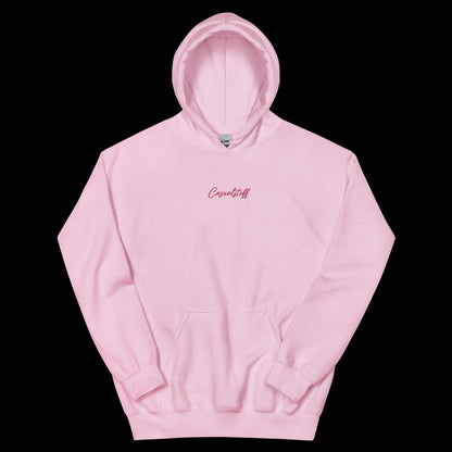 Hoodie mit in Pink gesticktem 'Casualstoff'-Schriftzug.