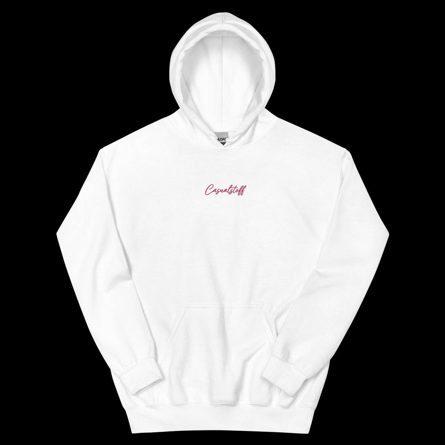 Hoodie mit in Pink gesticktem 'Casualstoff'-Schriftzug.